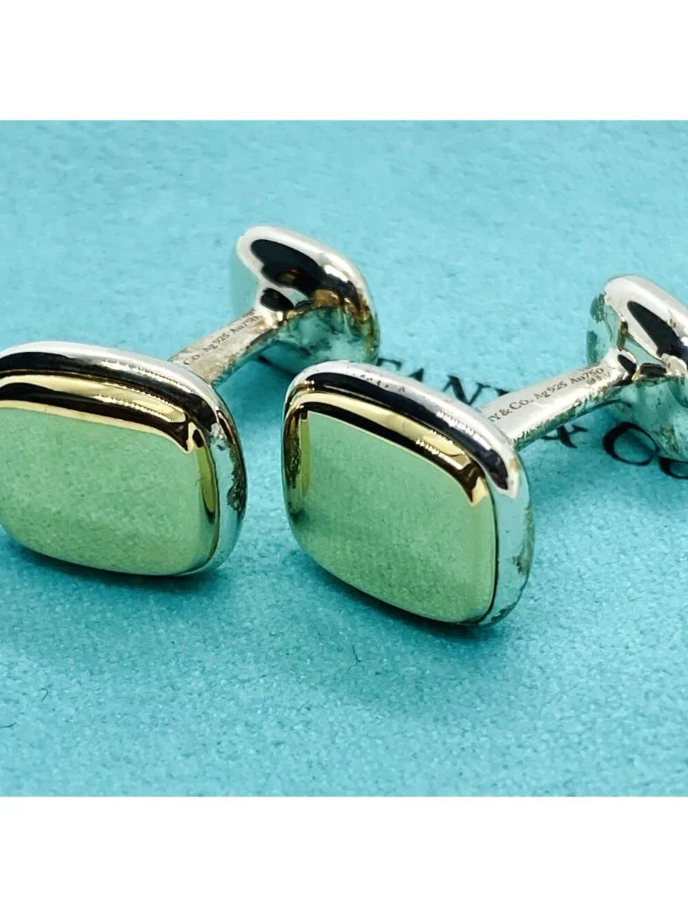Tiffany & Co Sterling Silver 925 18K Cushion Cufflinks